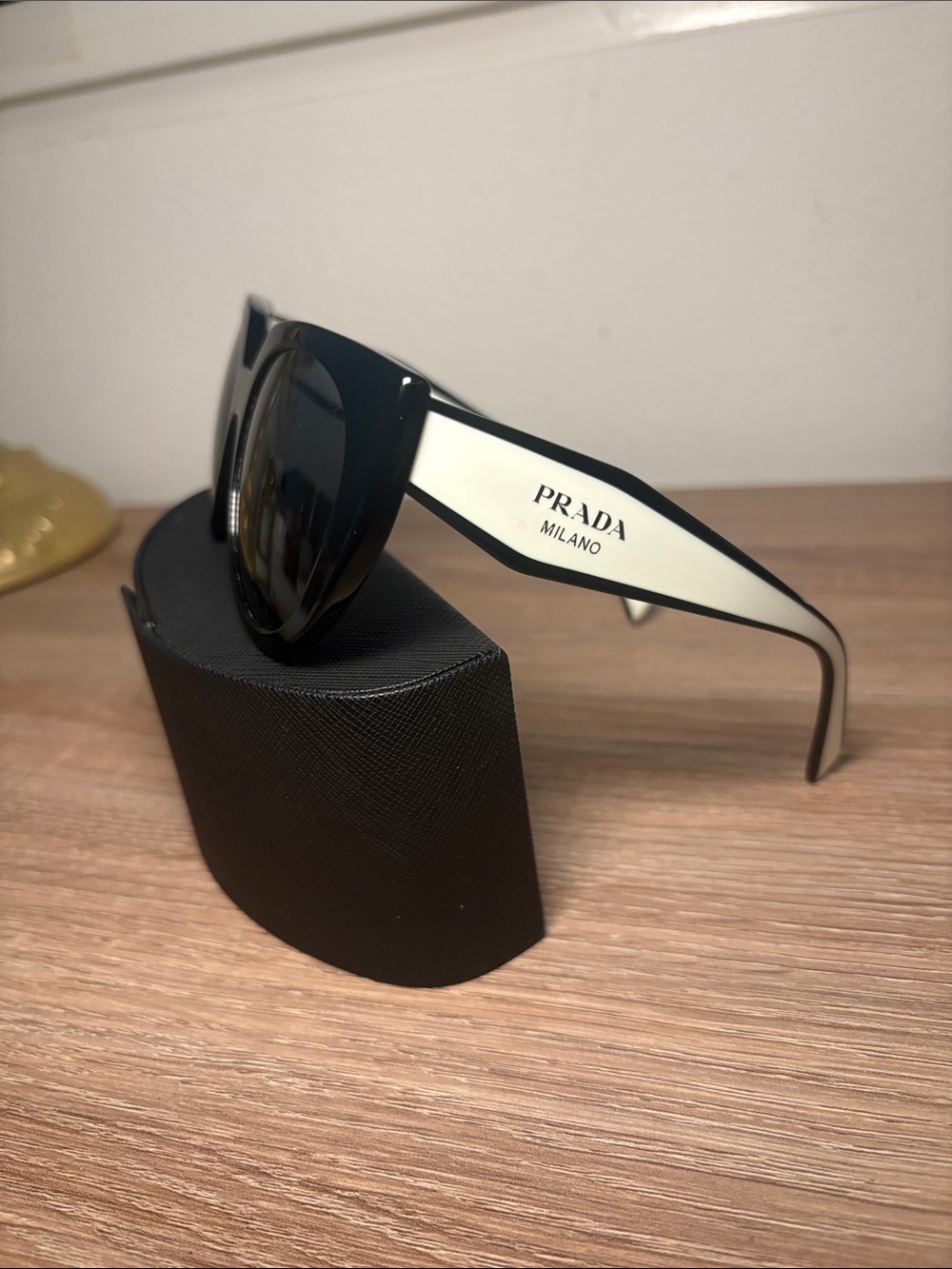 Prada Black Frame with White Arms Cat-Eye Sunglasses- With Case. AS IS - Picture 7 of 14